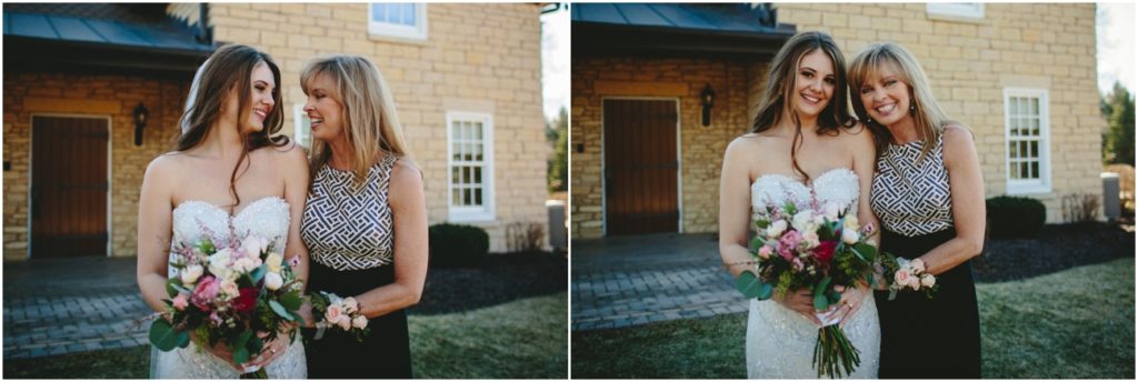 Bride and mom sharing a moment together 