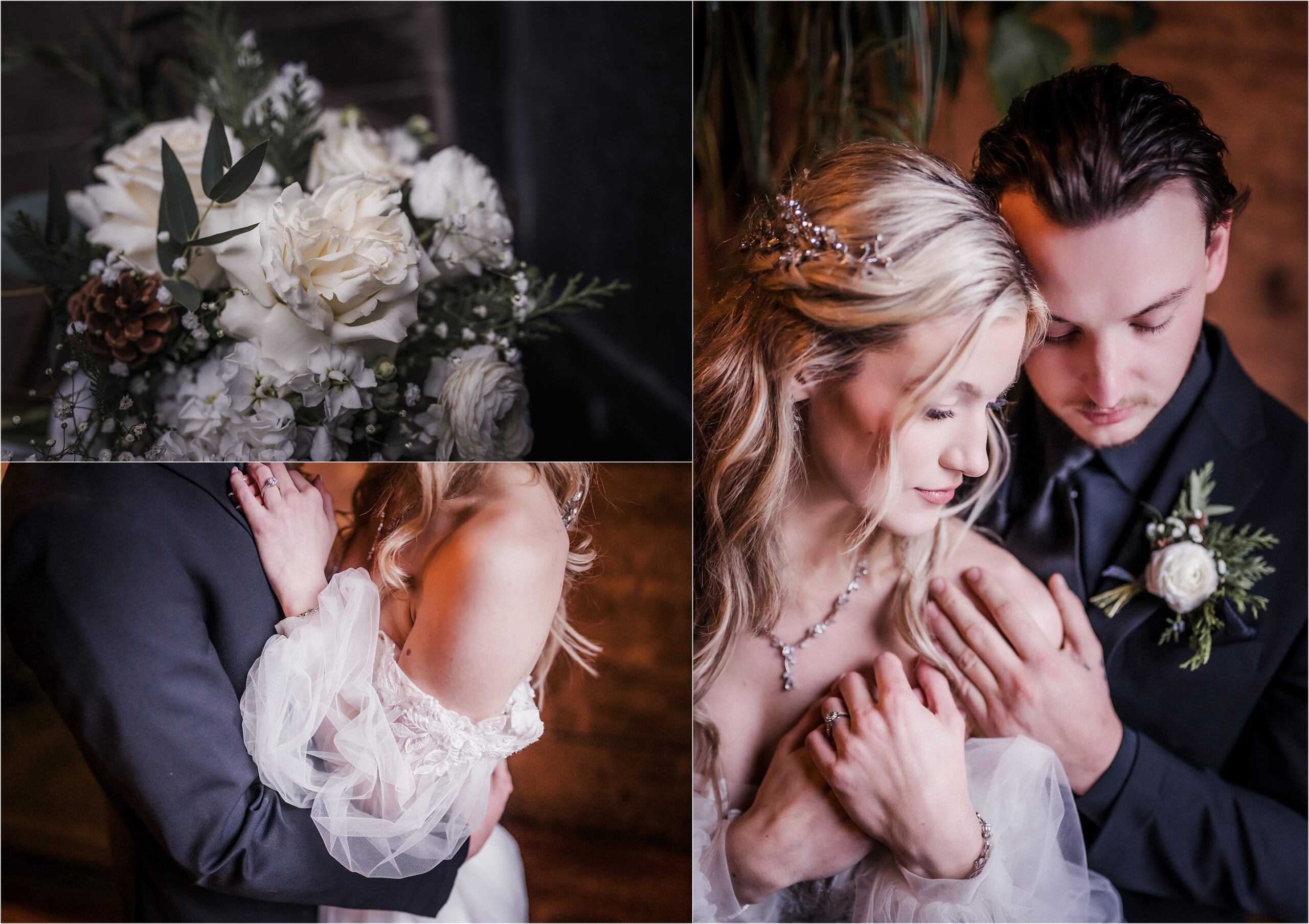 Intimate winter wedding moments photographed at The Lageret in Stoughton Wisconsin