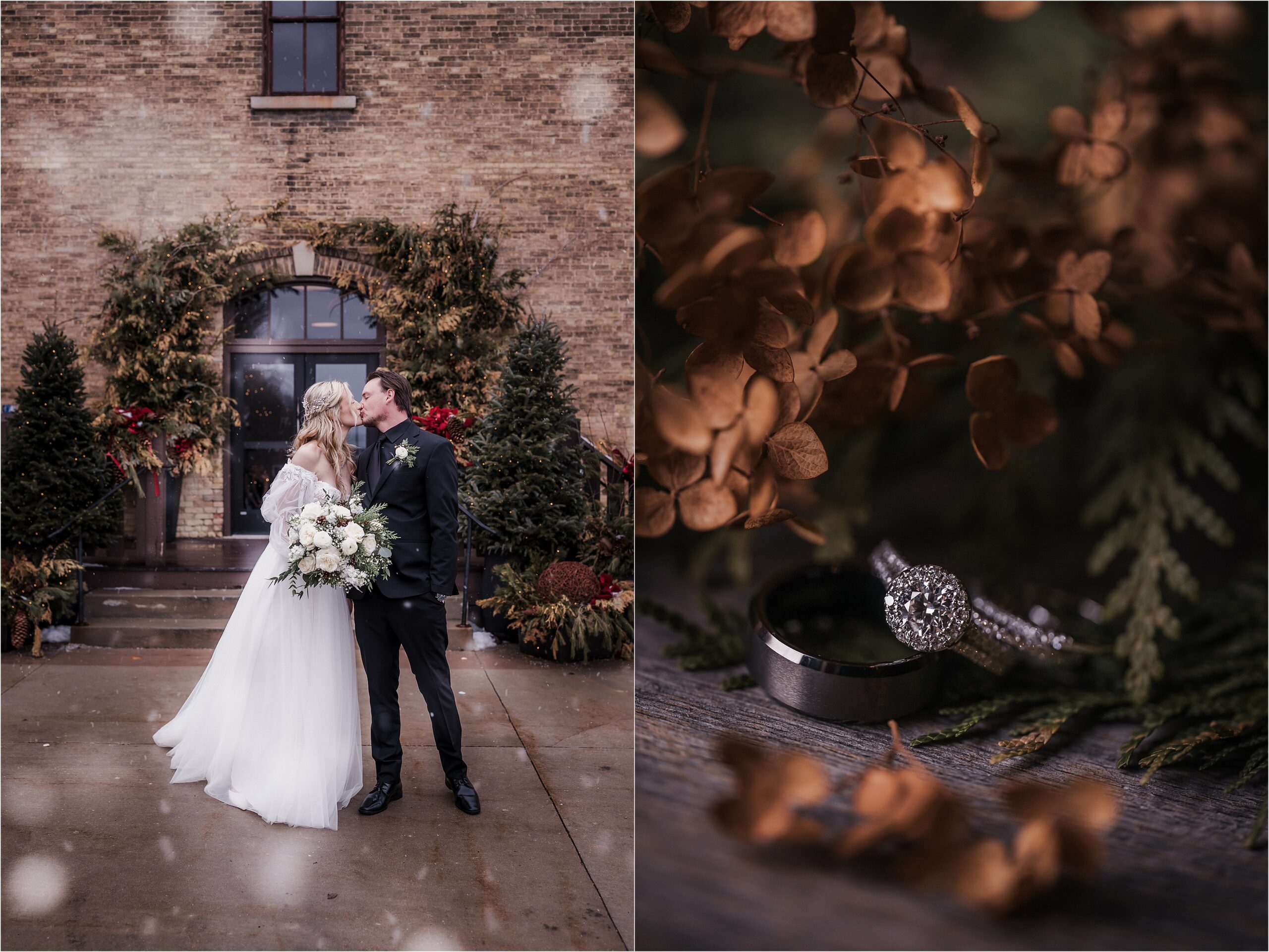 Couple sharing a quiet moment during their winter wedding at The Lageret