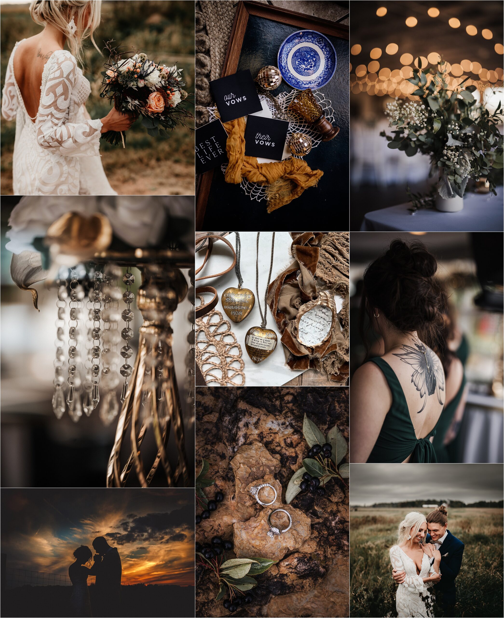 emerald green and gold wedding details at the lageret