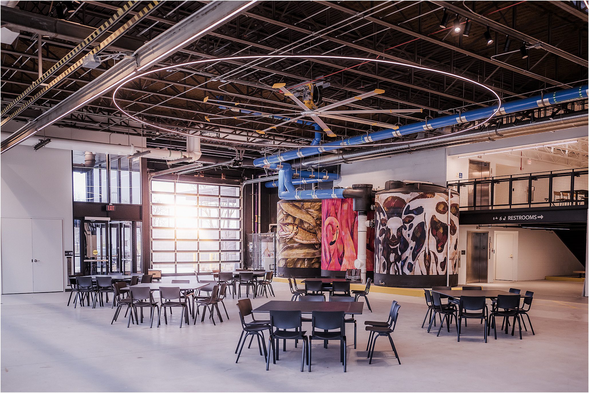 Wide angle view of Madison Public Market highlighting natural light and layout
